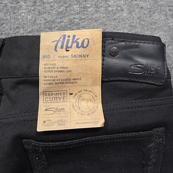 Silver Jeans Aiko Mid Super Skinny Jeans Womens 27x31 Black Stretch Fluid Denim - Picture 3 of 12